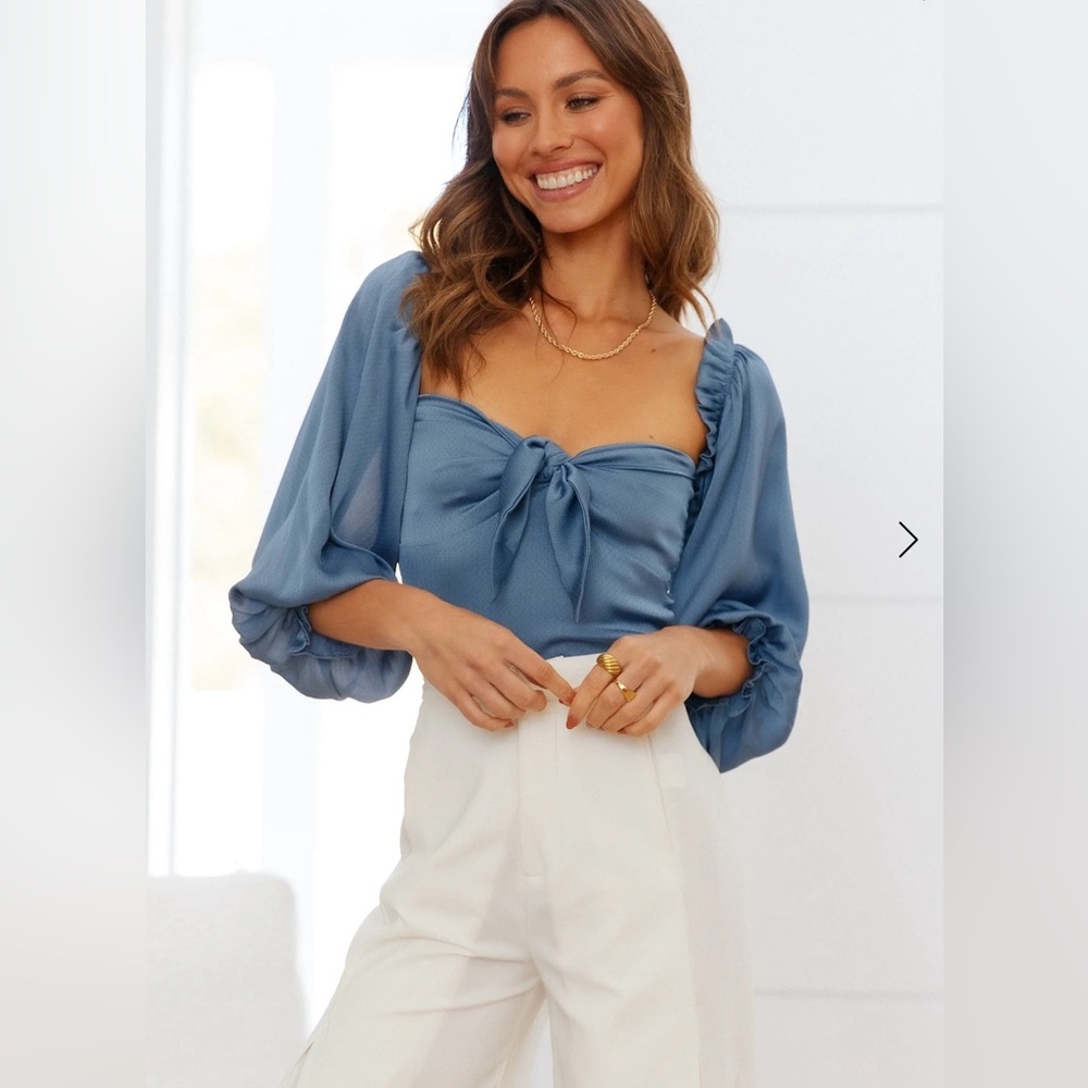 Hello Molly Azure Skies Crop Blue Front Tie Top